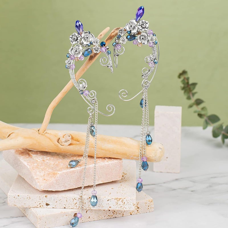 Yolmina Elven Ear Cuffs for Women, Handmade Elf Fairy Earrings Cuff Wrap Clip-on Filigree Earrings for Fantasy Fairy Halloween Costume, Cosplay, Wedding, Handcraft (Silver) - Image 3